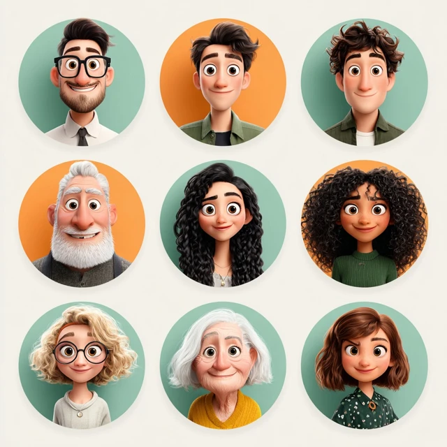 Character Selection Icons for Action Game Pixar Style