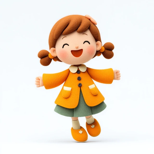 3D Illustration of a Joyful Kindergarten Girl