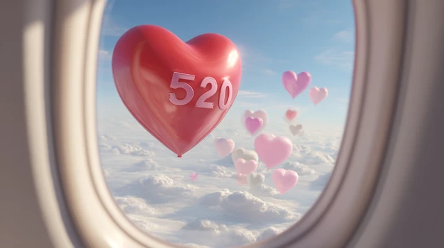 Heart Balloons in the Sky Romance from an Airplane