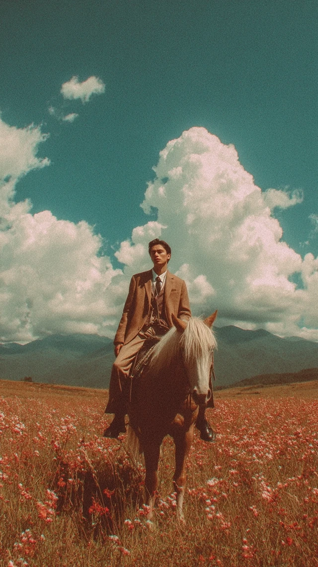 Man on Horseback Vintage Aesthetic Outdoors