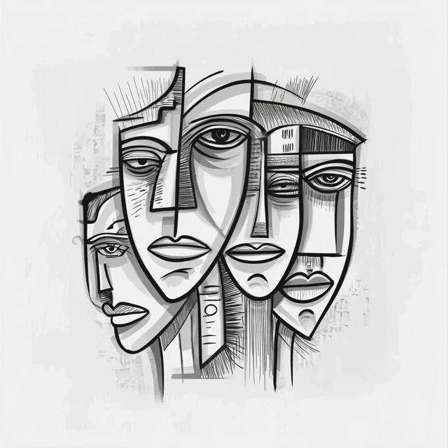 Picasso Style Abstract Faces Minimalist Art