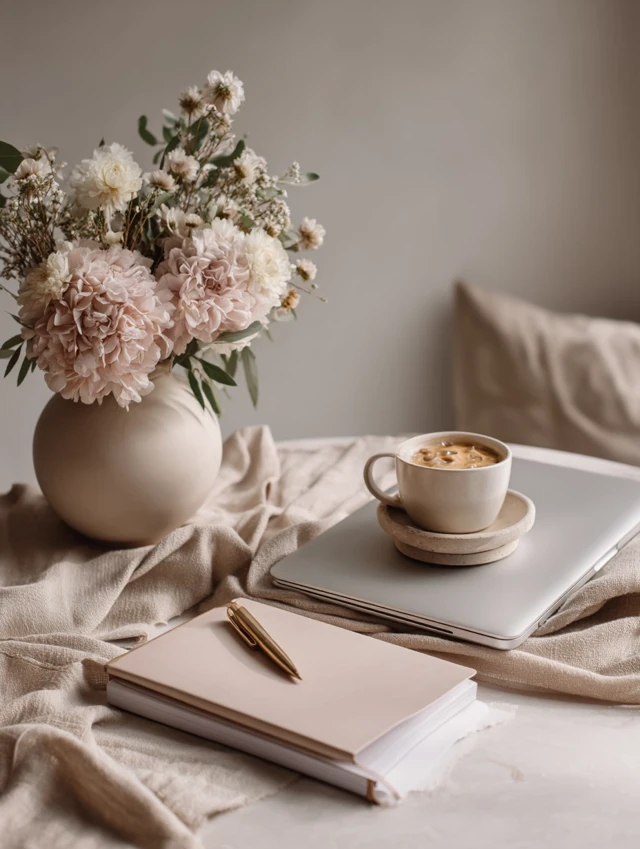 Feminine Desk Scene Minimalist Aesthetic
