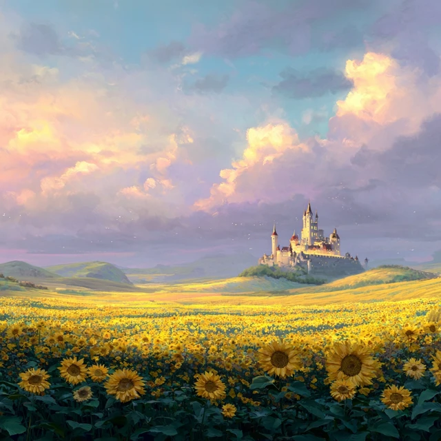 Fantasy Kingdom Dreamy Landscape Sunflowers