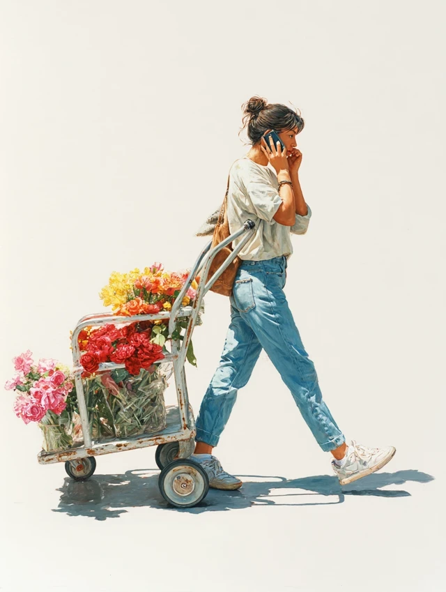 Mexican Woman with Flowers Urban Scene