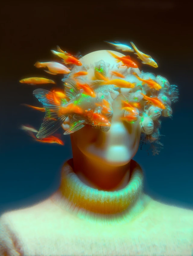 Bubble Fish Head Portrait Surreal