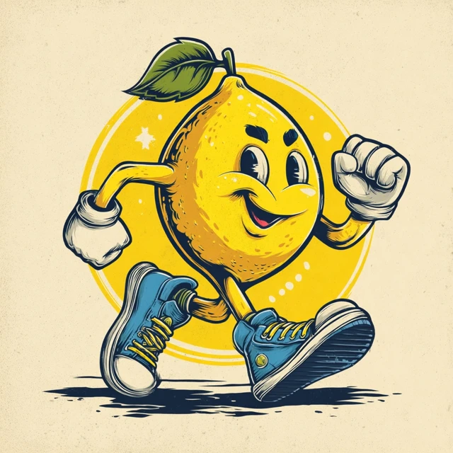 Cheerful Lemon Mascot Retro Cartoon Illustration