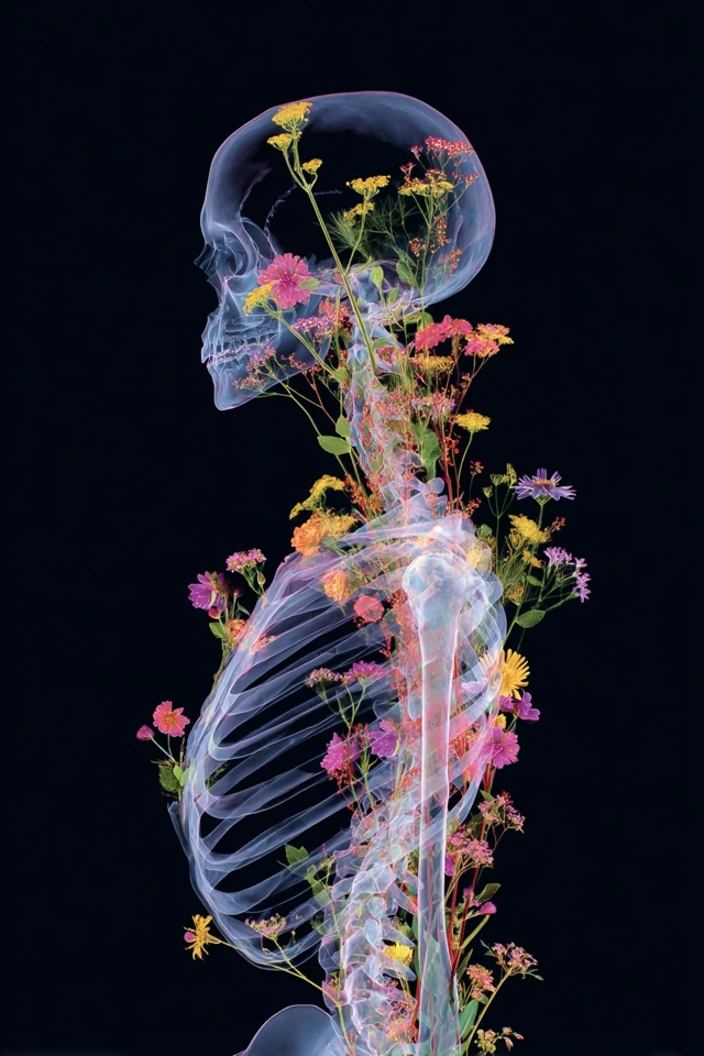 Floral XRay Art Surreal Anatomy Flowers and Bones