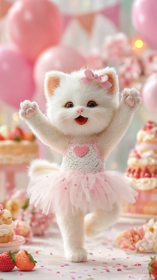 Adorable Dancing Cat in Pink Tutu Joyful Scene