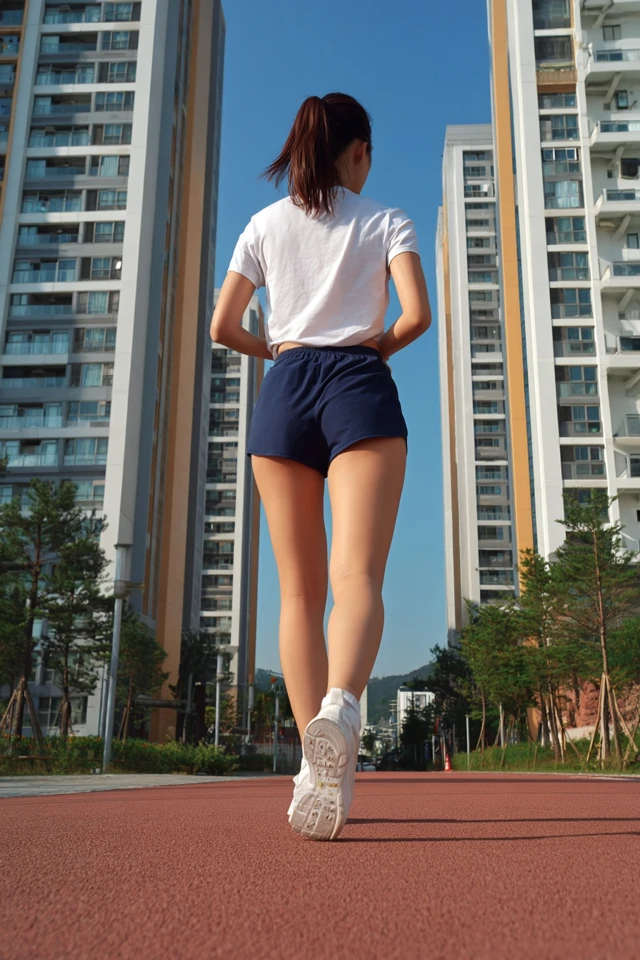 Korean High School Girl Jogging On Track