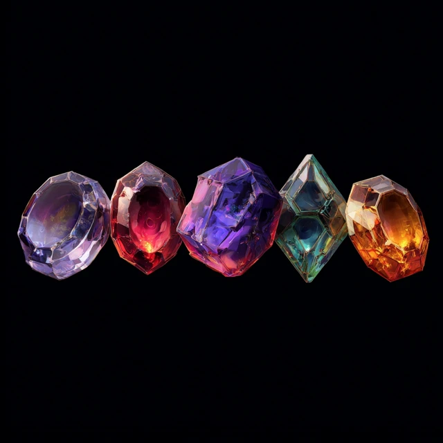 Video Game Gemstones in Various Colors Black Background