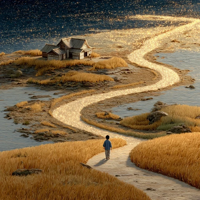Japanese Watercolor Landscape Golden Paths