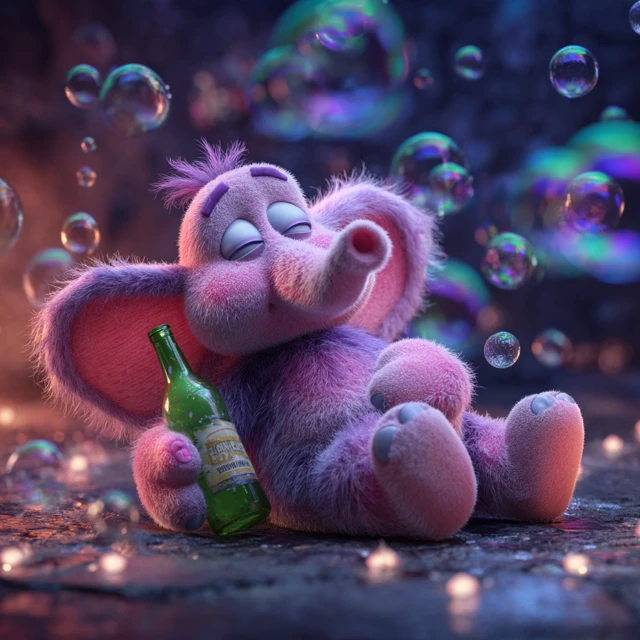 Cartoon Pink Elephant Holding a Bottle in a Cute Way