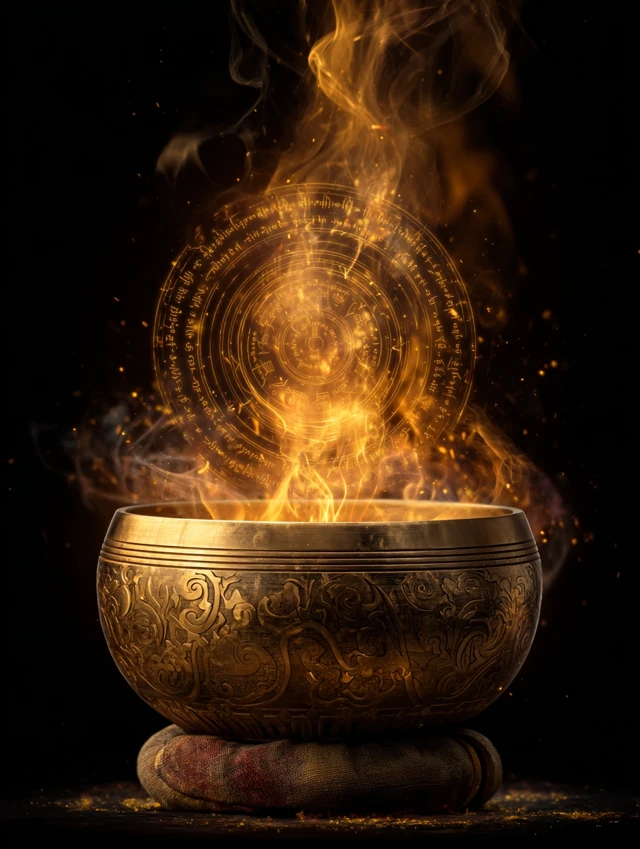 Glowing Tibetan Singing Bowl Magical Fire