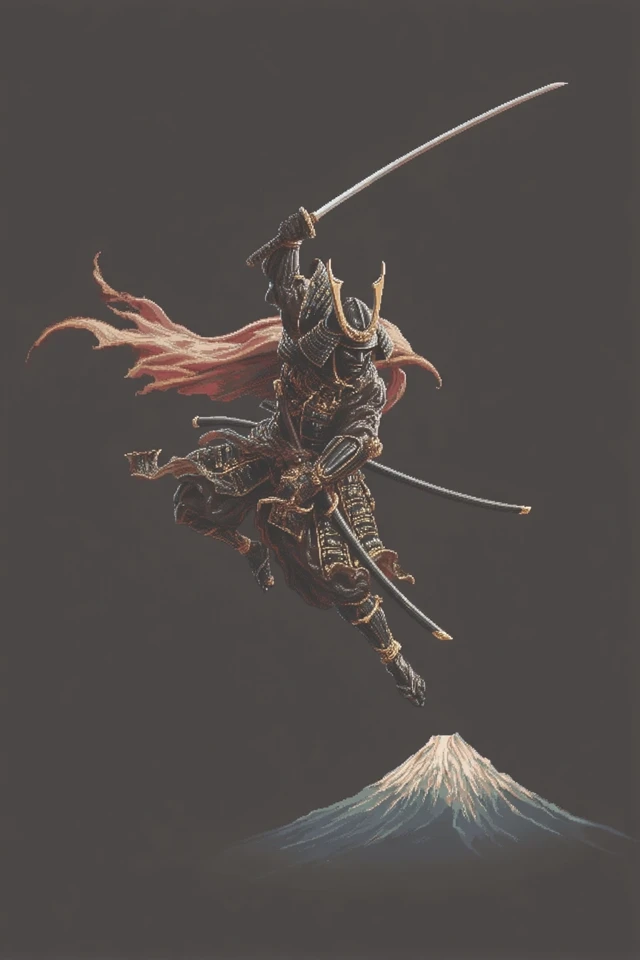 Samurai Warrior Art Japanese Mountains Illustration