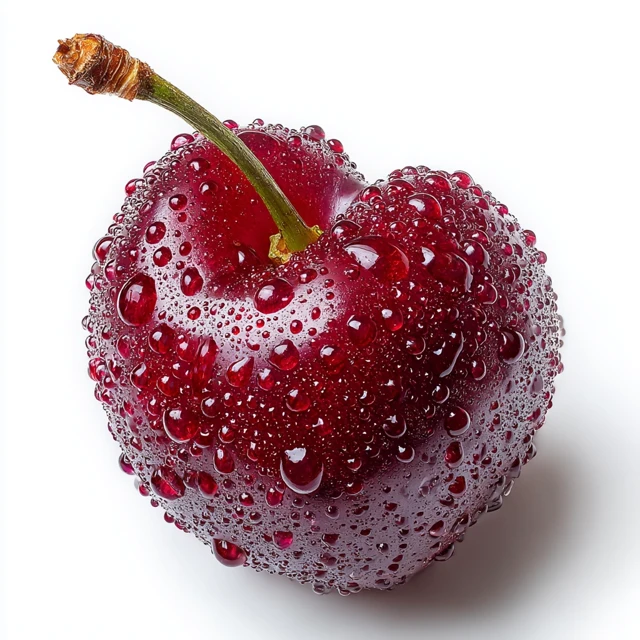 Cherry with Water Droplets Isolated on White Background