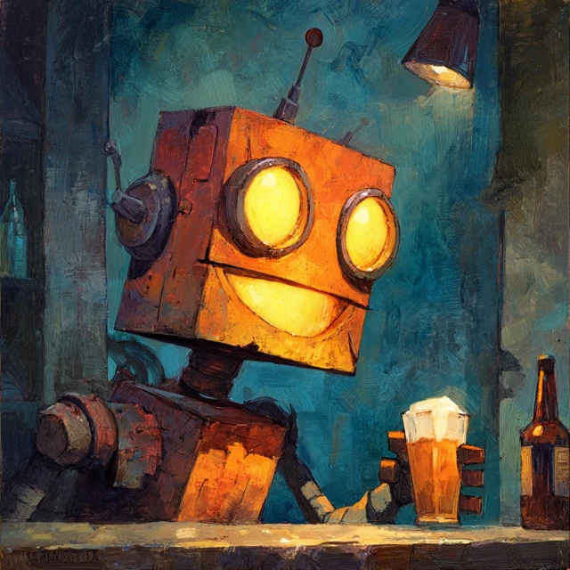 Drunk Robot at Bar Oil Painting