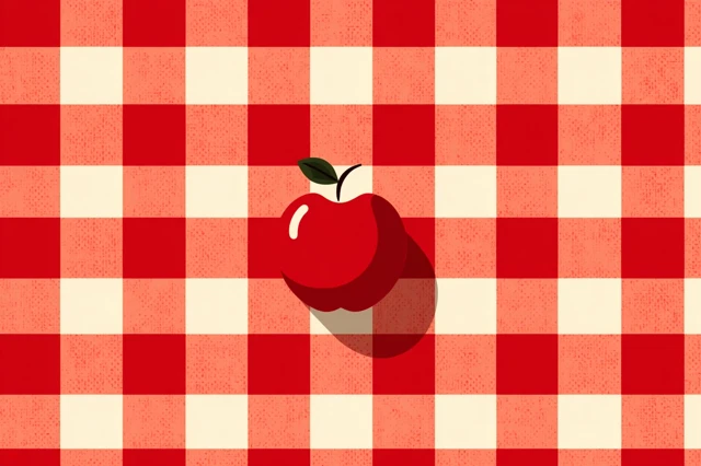 Retro Apple Design with Gingham Pattern Vintage Style