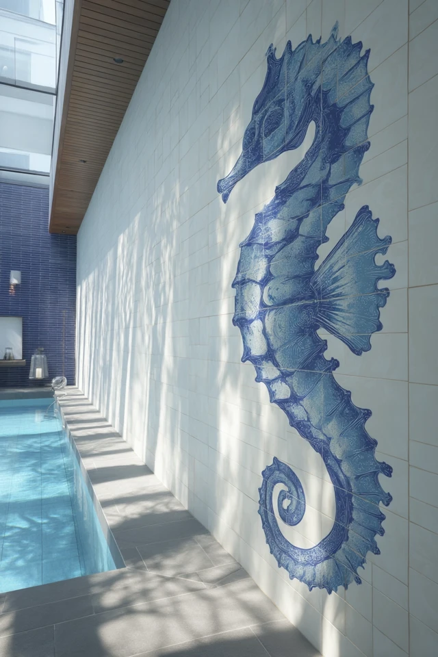 Luxury Pool Design Seahorse Tile Backsplash