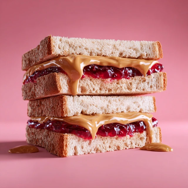 Delicious Peanut Butter and Jelly Sandwich Closeup