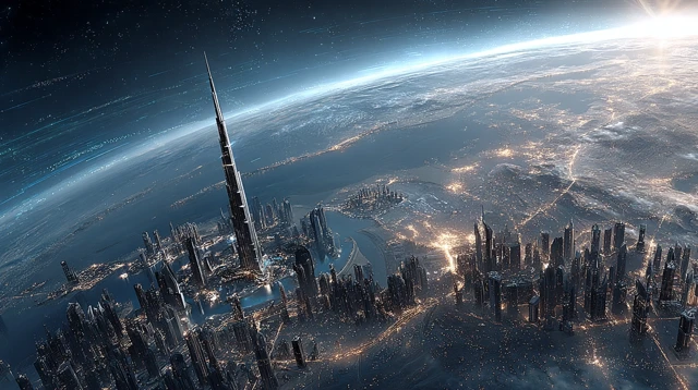 Dubai in Space Futuristic Cityscape