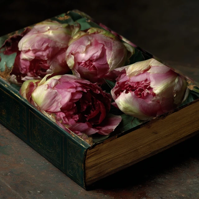 Vintage Notebook with Peonies Photographic Art