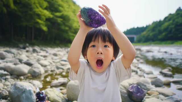 Japanese Child Finds Crystal Treasure Riverside