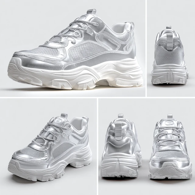 Metallic Silver Chunky Sneakers Product Showcase