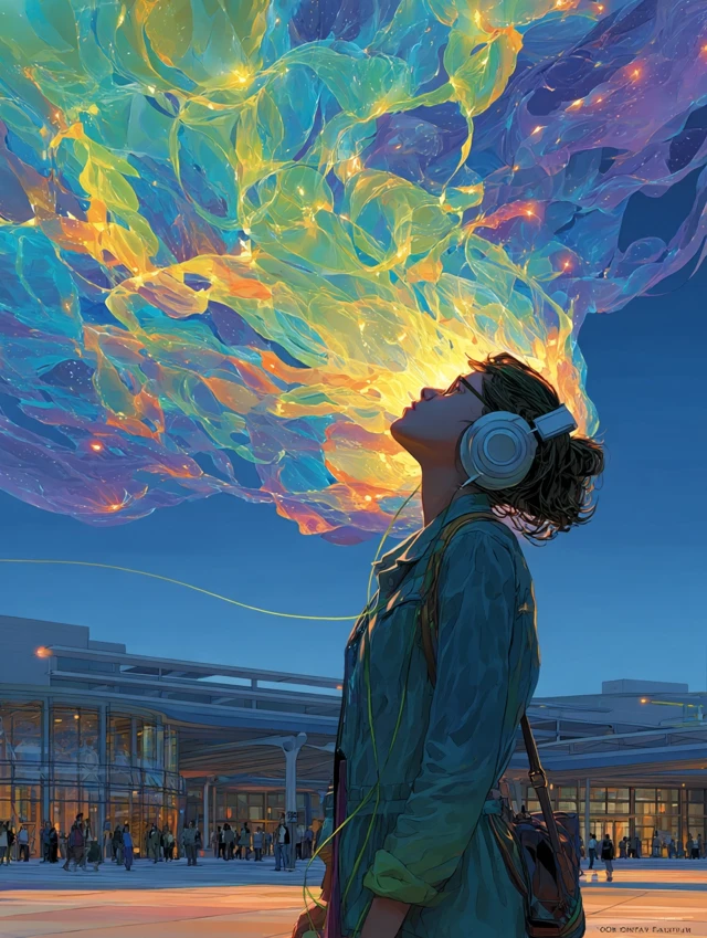 Music Visualization Woman Listening to Headphones Art