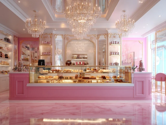 Luxury Pink Bakery Interior Design Stunning 4K Image