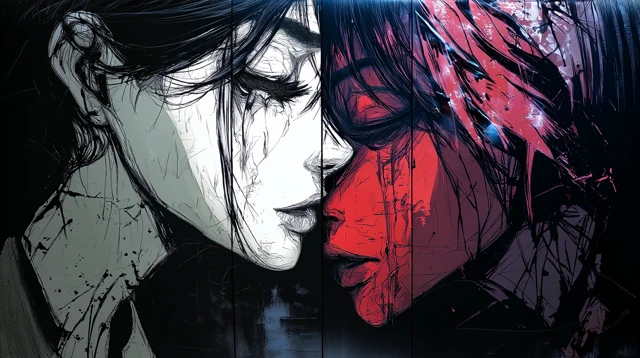 Split Portrait of Two Women in Dark Tones
