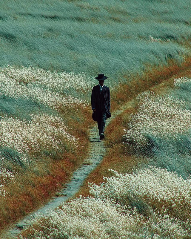 Man Walking Path Surreal Scene Solitude