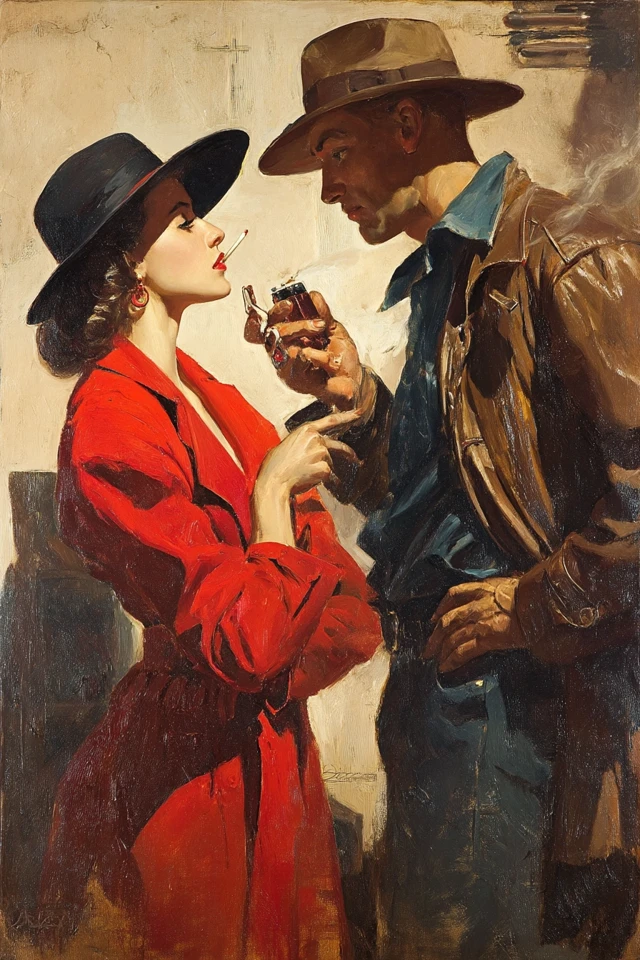 1940s Pulp Noir Romance Painting