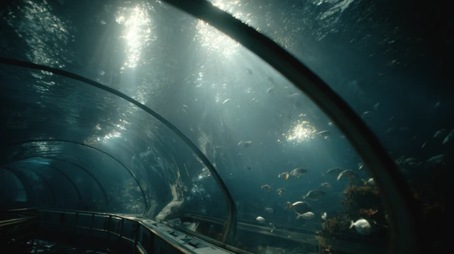 Underwater Tube Exotic Fish Deep Blue Tones