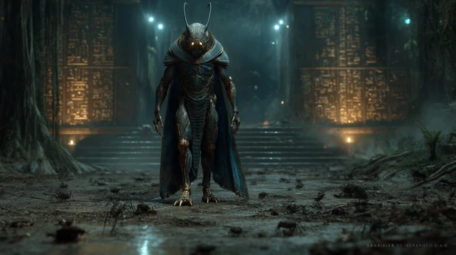 Khepri God: Ultra-Realistic Portrait in Night Forest