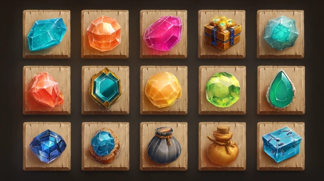 Game Asset Icons Gems Gifts and Fruits 3D Cartoon