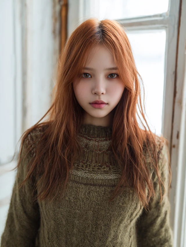 Young Woman with Auburn Hair and Hazel Eyes