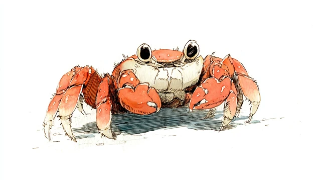 Cute Hairy Crab in Hayao Miyazaki Style Illustration