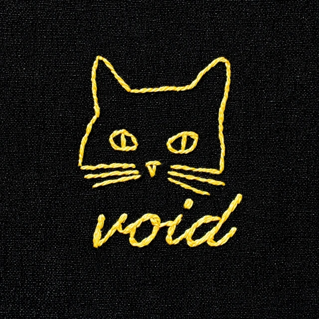 Cute Cat Embroidery Black Fabric Void