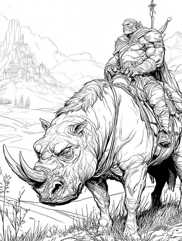 Fantasy Orc Coloring Page for Adults Sketchbook Illustration