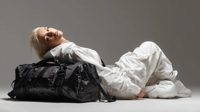 Model with Duffle Bag Modern Photography
