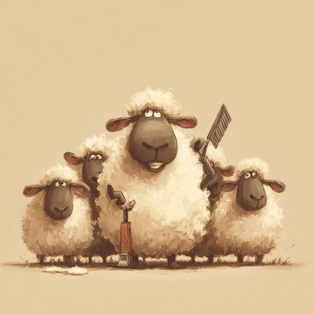 Funny Cartoon Sheep Getting Sheared