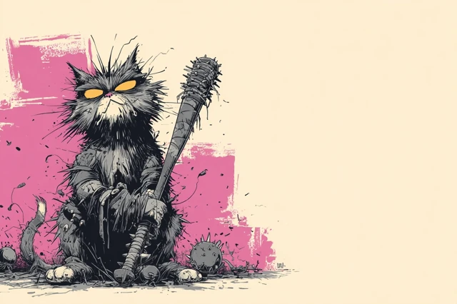 Gritty Cat with a Spiked Bat Urban Illustration