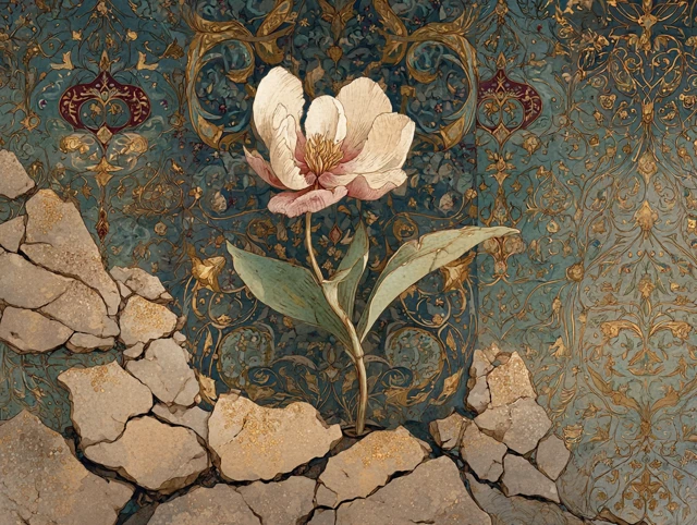 Delicate Flower Emerging Persian Botanical Art
