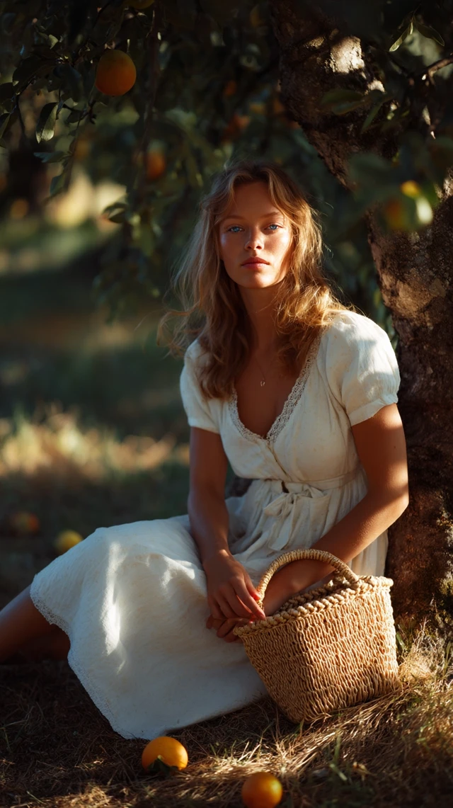 Blonde Woman Under Apple Tree Summer Photography