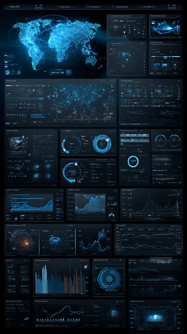 Futuristic Command Center Interface Global Tracking System