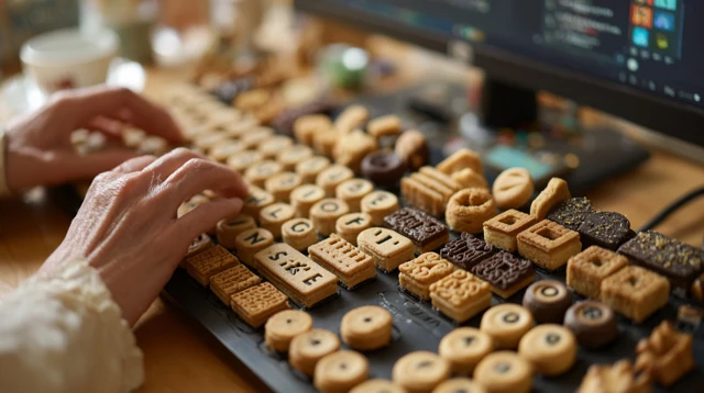 Cookie Keyboard Typing on Screen Food Concept