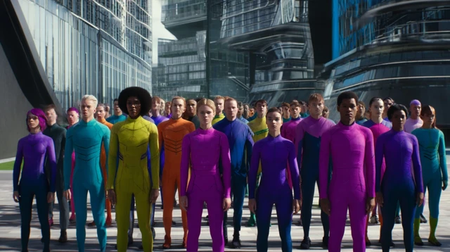 Futuristic Crowd Colorful Jumpsuits Photo