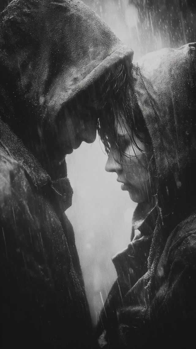 Emotional Scene Two People in the Rain