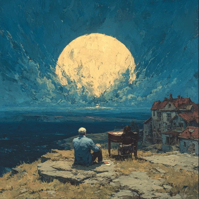 Man Contemplating the Moon Landscape Painting Ukraine
