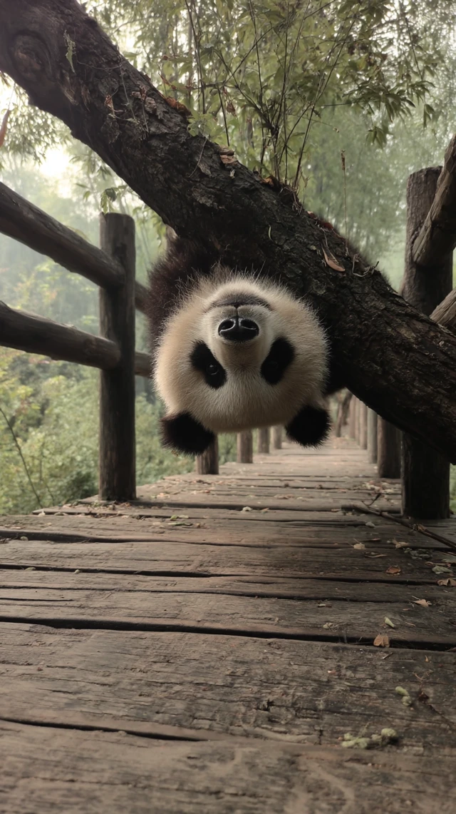 Panda Hanging Upside Down in China